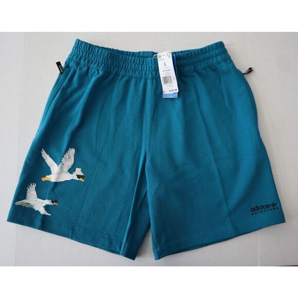 adidas HZ1151 Men's Sz Large Active Teal Adventure Graphic Shorts - Picture 1 of 12